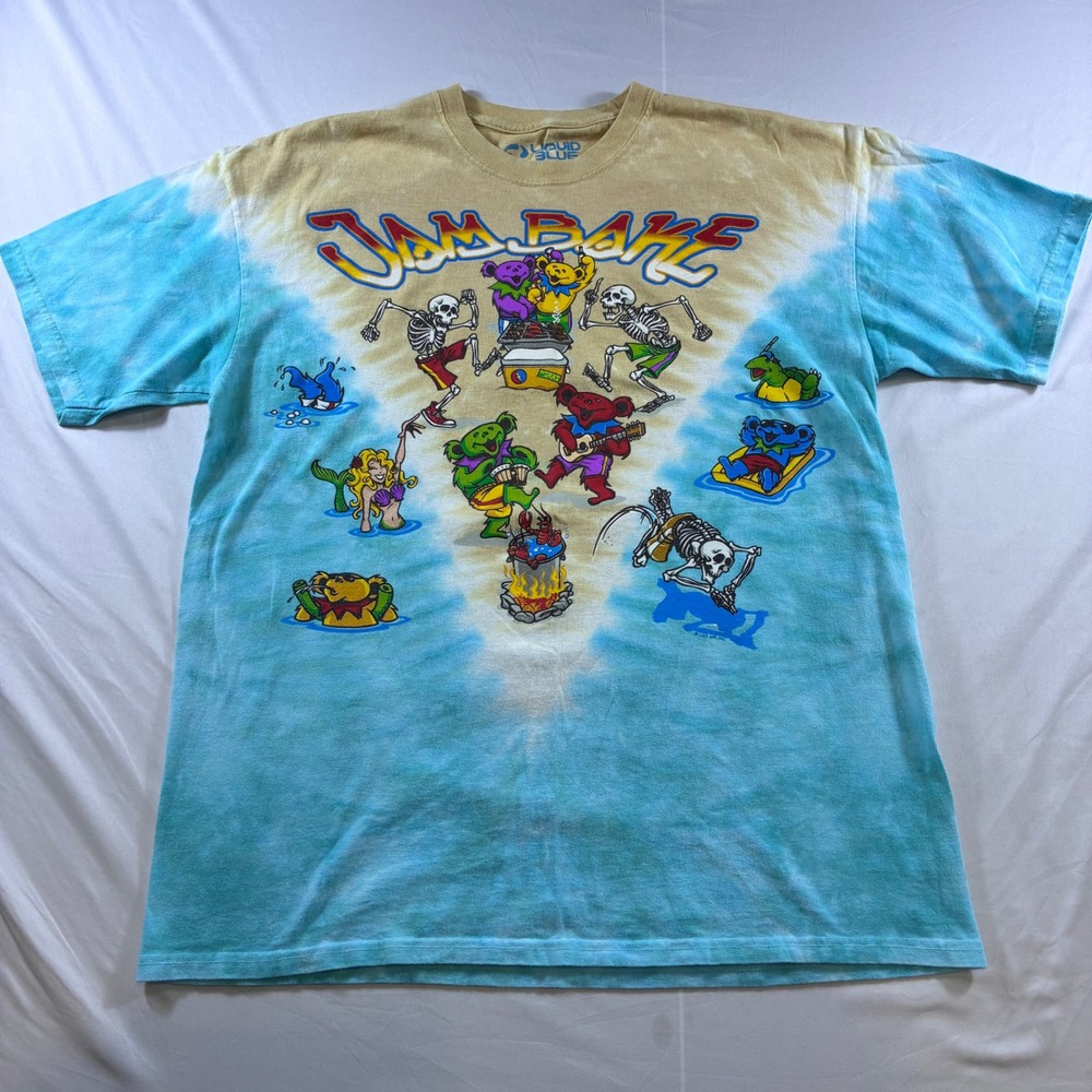 Liquid Blue Grateful Dead Jam Bake Tie Dye T-Shirt Mens XL Dancing Bears Beach